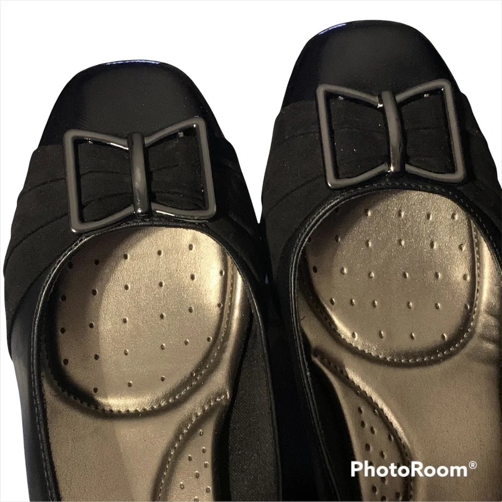 𝅺ABELLA Black Patent Fabric Rosel Wedge Shoes New in Box Size 9.5
